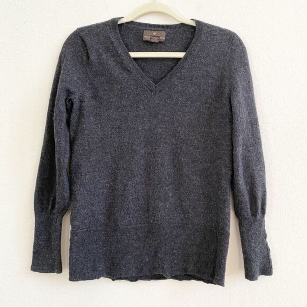 Fenn Wright Mason Black Merino Wool Knit Sweater Large Button Cuff